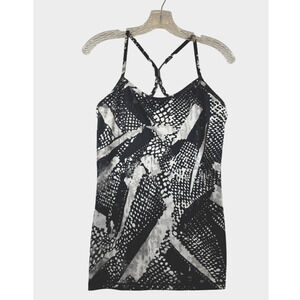 Lululemon Size 8 Black White Power Y Tank Yoga Top Women Light Support Stretch